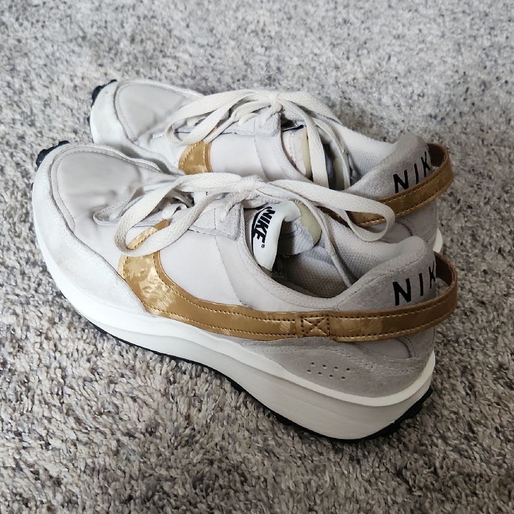Nike Waffle Debut White and Gold Sneakers Size 9